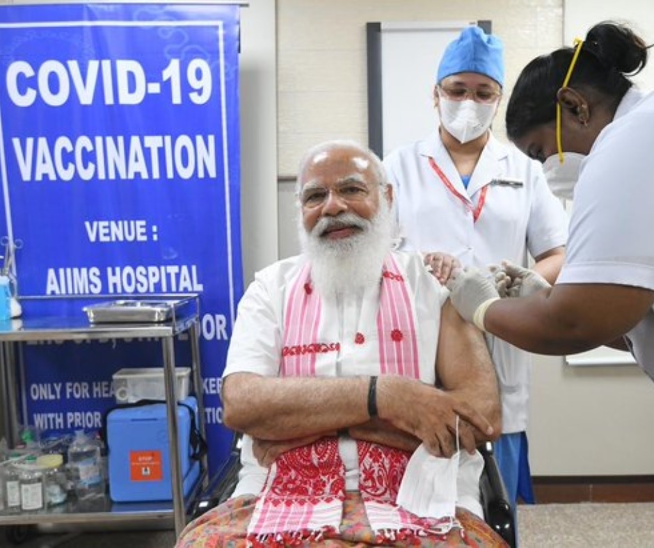 Modi receives his 1st Covid vaccine dose at AIIMS